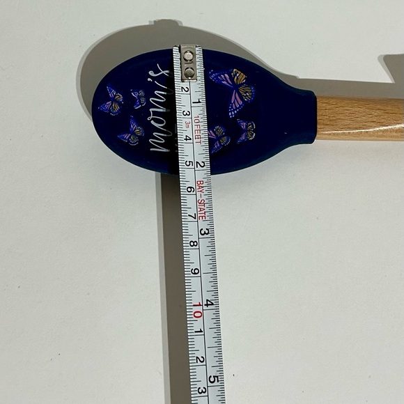 Silicone Spoon Wood Handle 11X2 Blue Purple Butterflies “Mom’s Kitchen” NWT New - Picture 4 of 4